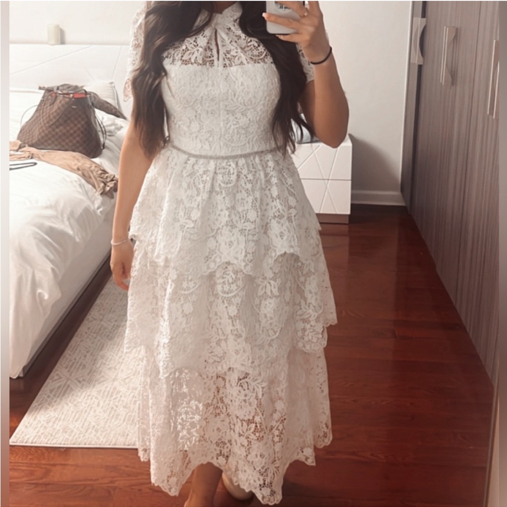 SELF-PORTRAIT Tiered corded lace maxi dress white 10 - Picture 6 of 9